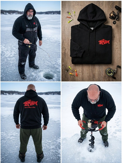 NMAB Hoodie - black hoodie with red NMAB logo, on the ice